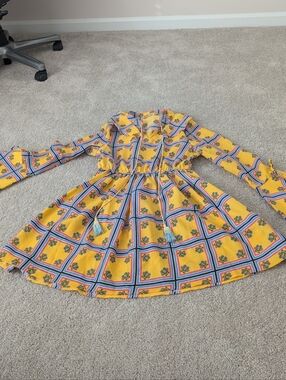 Elf Sack Yellow Floral Printed Long Bell Sleeve Tassel Dress Large